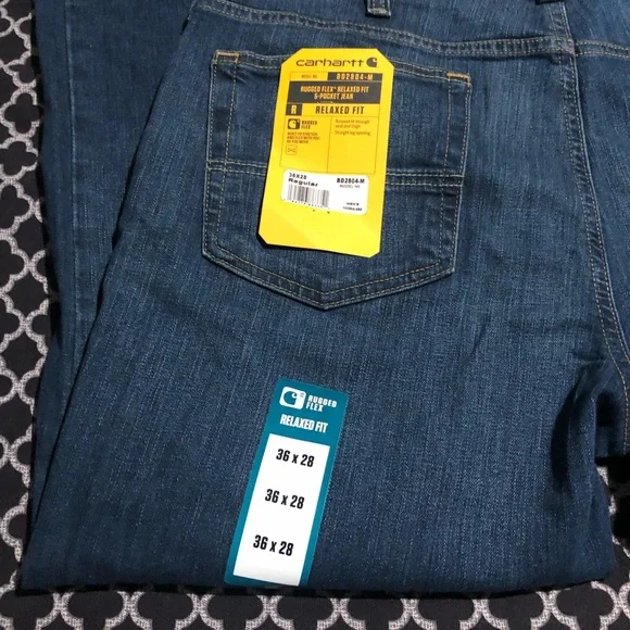 Carhartt BD2804M Mens 36X28 Relaxed Fit Rugged Flex 5 Pocket Jeans Denim Blue - Picture 2 of 10
